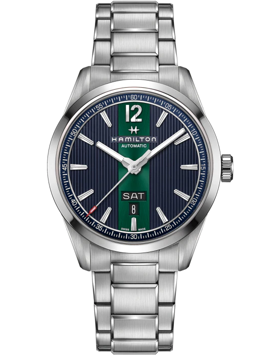 Hamilton Hamilton Broadway Day Date Auto H43515141  H43515141 механические мужские часы синий циферблат, браслет нержавеющая сталь — вид спереди